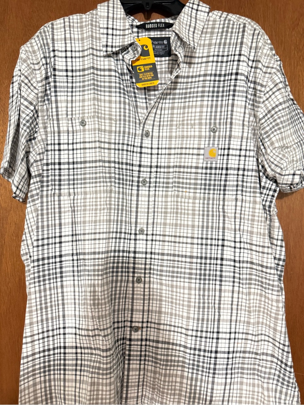 Carhartt Men’s Short-Sleeve Plaid Work Shirt - White & Gray relax fit